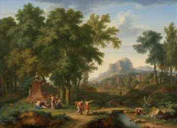 Arcadian landscape with a bust of Flora Jan van Huysum woods landscape Oil Paintings